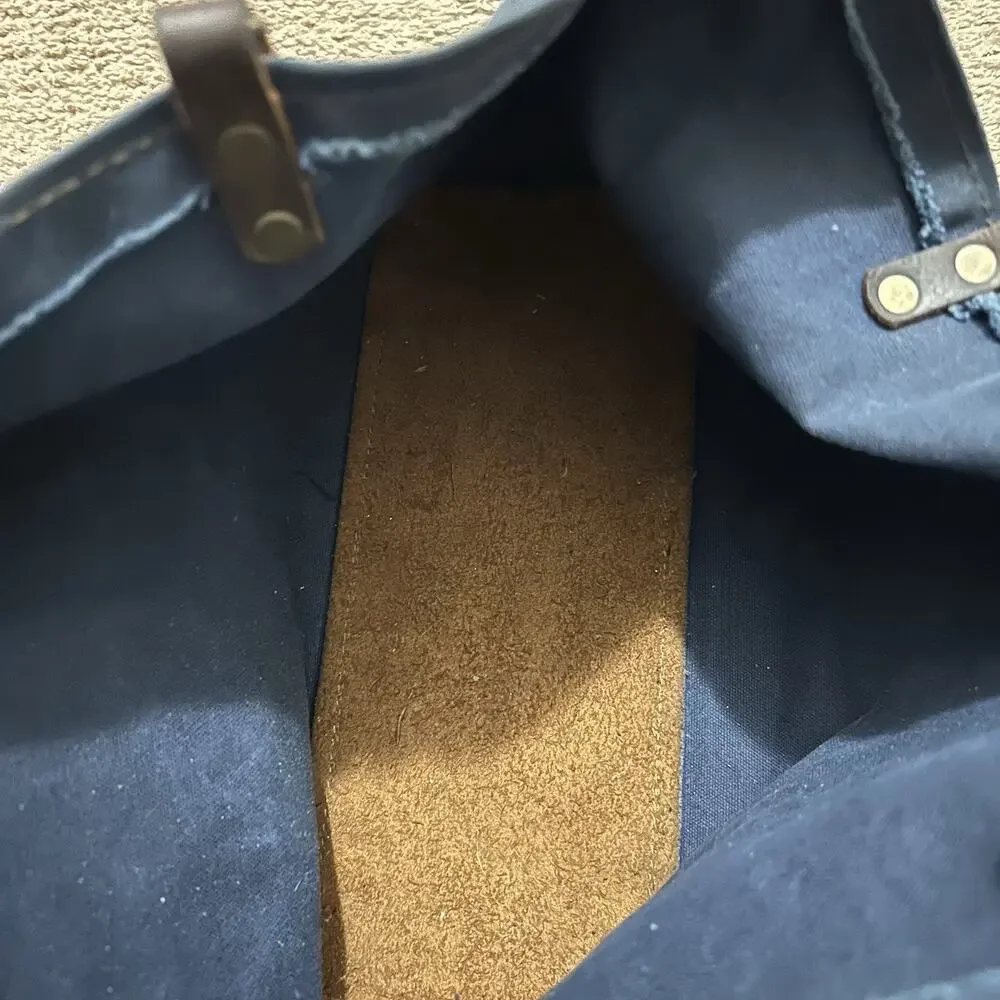 In Blue Handmade Waxed Canvas & Leather Farmers Market tote Bag
